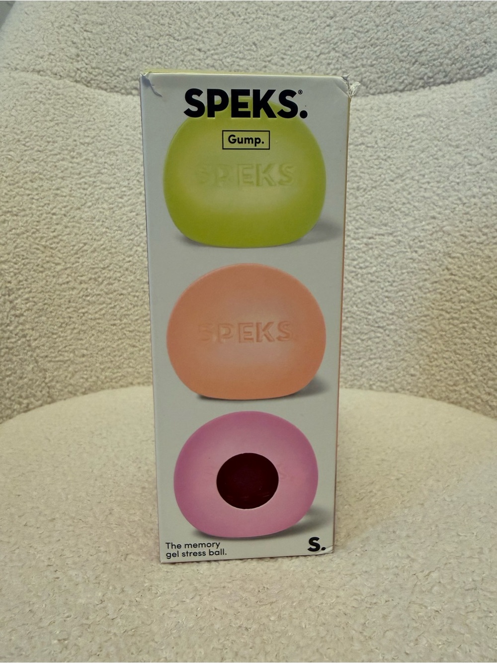 Speks Gump Memory Gel Stress Ball 3 pack - Green, Peach, Pink